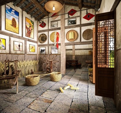 中式怀旧风农耕展厅3D模型下载